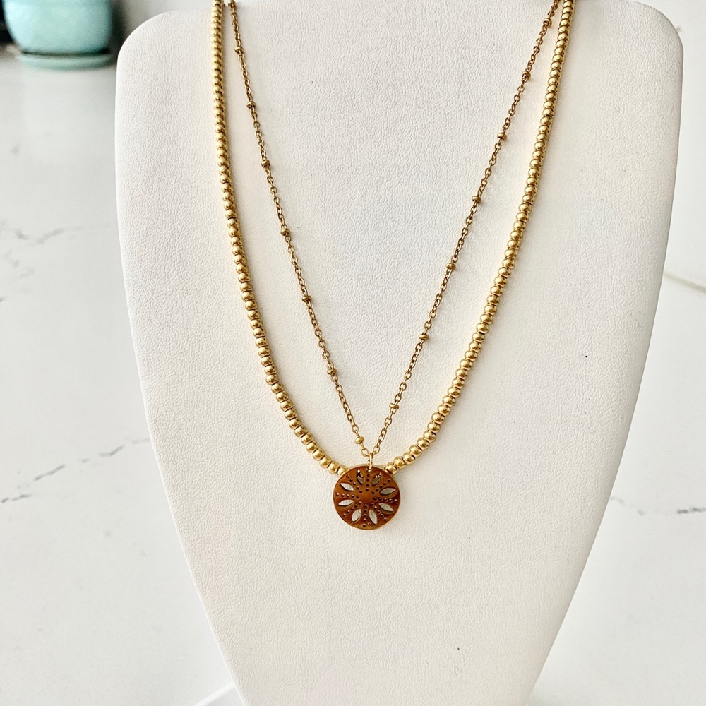 2 for 1. Lotus pendant necklace and small ball link chain. Yellow or white gold